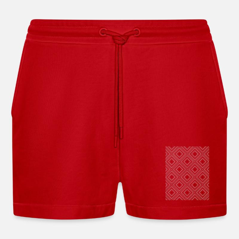 White check pattern - Kook Art - Organic Relaxed Cropped Shorts Made in EU - red