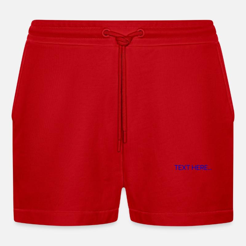 Plain Text Blue Text Print - Organic Relaxed Cropped Shorts Made in EU - red