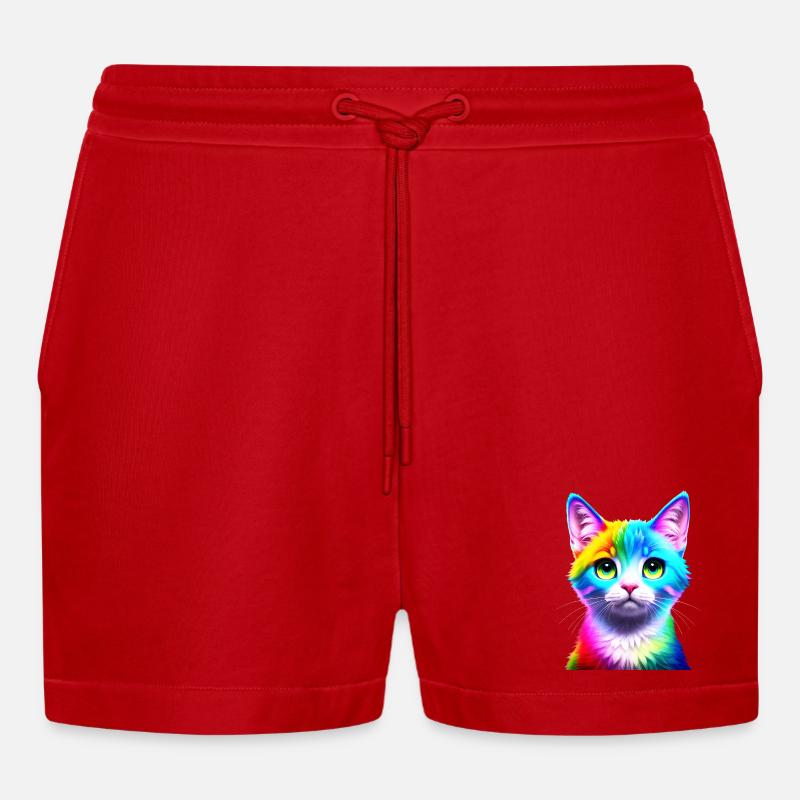 Regenbogenkatze Neonkunst - Organic Relaxed Cropped Shorts Made in EU - Rot