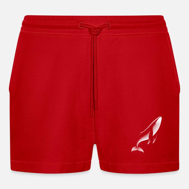 Stylish Whale Dotwork Design - Organic Relaxed Cropped Shorts Made in EU - red