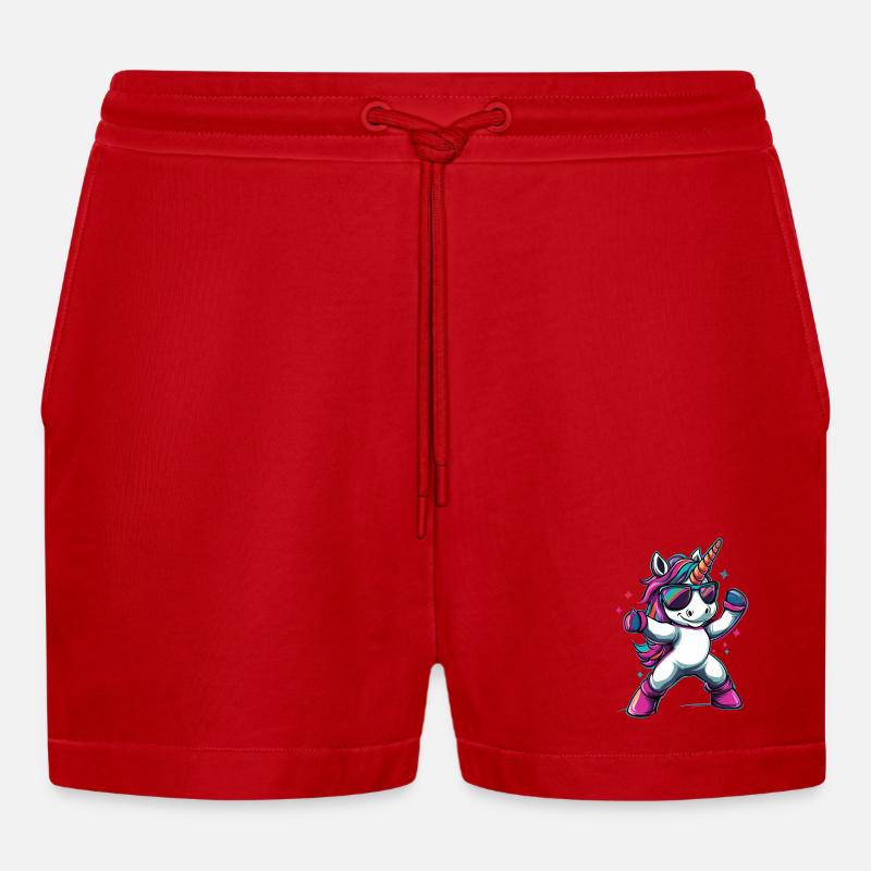 Cooles dabbendes Einhorn mit Sonnenbrille - Organic Relaxed Cropped Shorts Made in EU - Rot