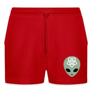 Geometric Alien Mindscape - Organic Relaxed Cropped Shorts Made in EU - red - Front