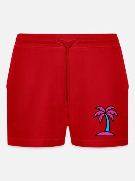Neon Palm Tree 90s Vaporwave - Organic Relaxed Cropped Shorts Made in EU - red