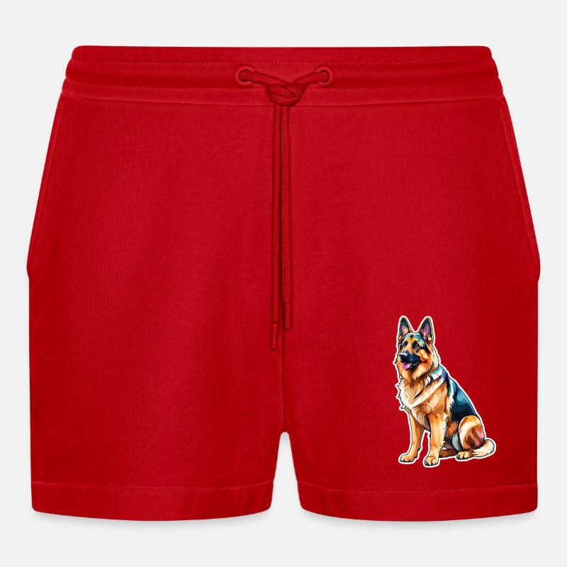 Deutscher Schäferhund Wasserfarben - Organic Relaxed Cropped Shorts Made in EU - Rot