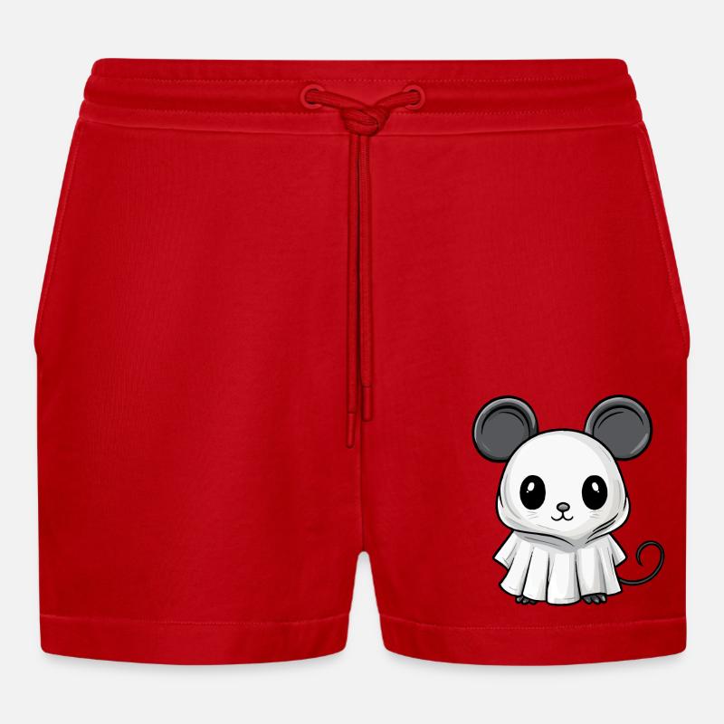 Mouse Halloween Comic Ghost - Organic Relaxed Cropped Shorts Made in EU - red