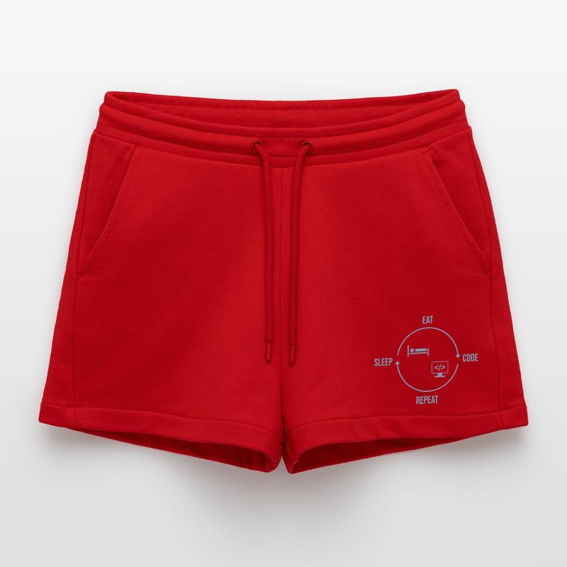 Eat Sleep Code Repeat - Programmer Cycle Organic Relaxed Cropped Shorts Made in EU