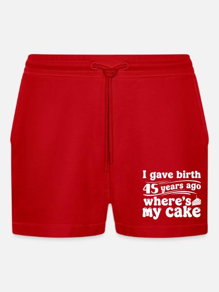 Birthday 45 years ago – cake? - Organic Relaxed Cropped Shorts Made in EU - red
