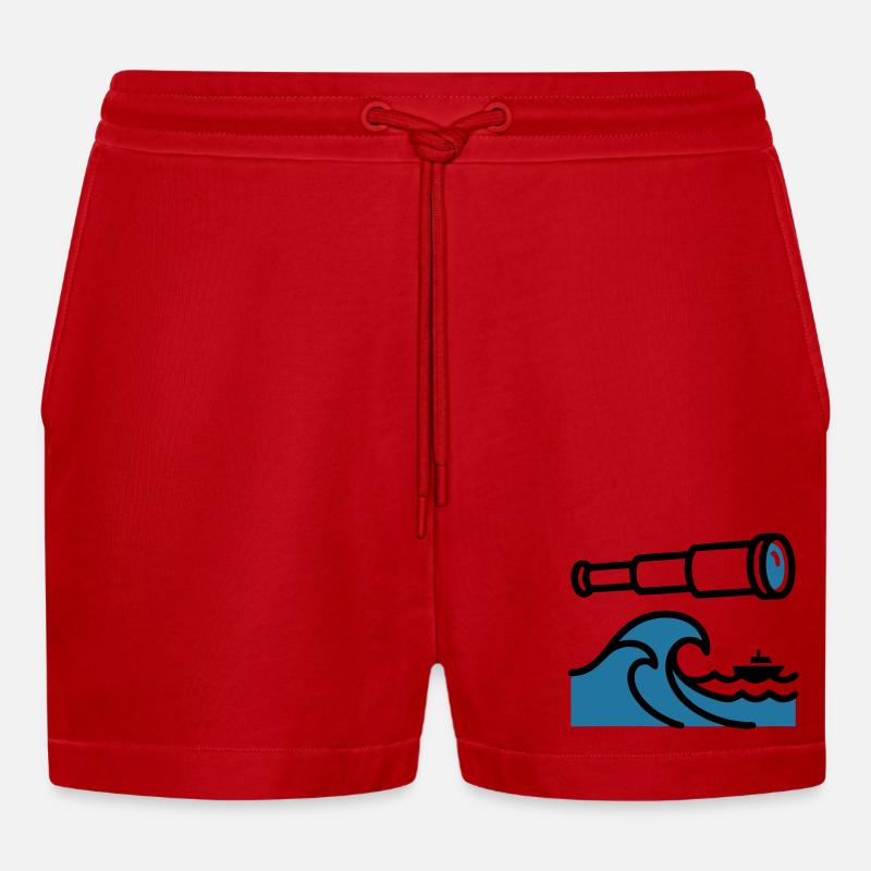 Telescope Waves Ocean Explorer - Organic Relaxed Cropped Shorts Made in EU - red