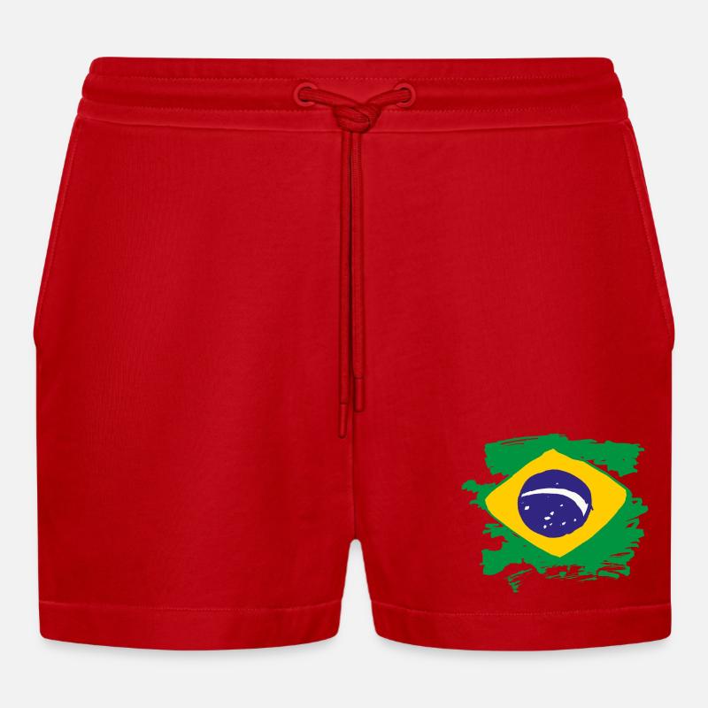 Drapeau du Brésil - Short bio décontracté court fabriqué en UE - rouge