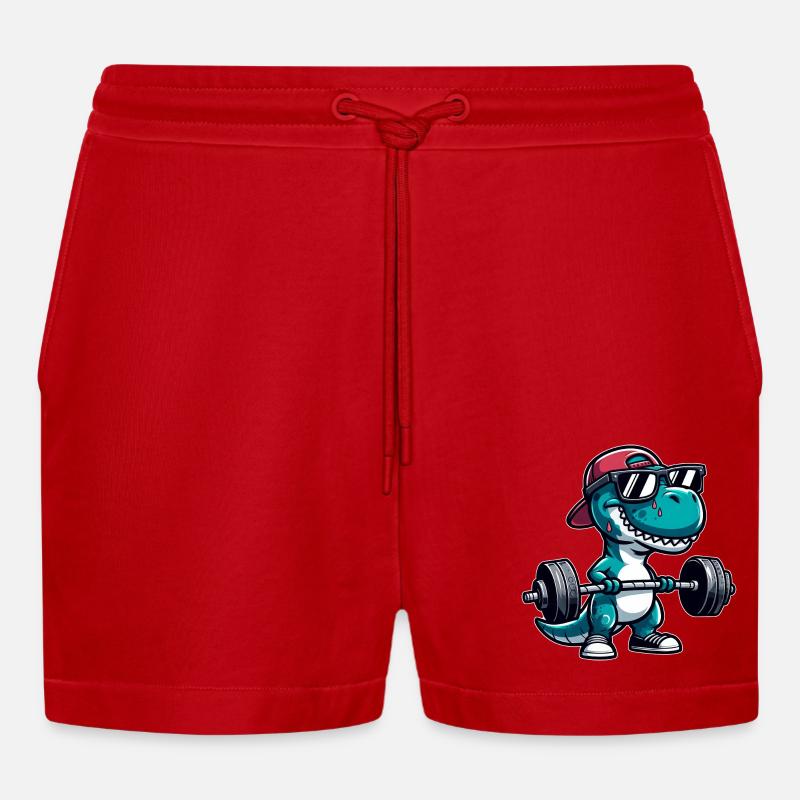 T-Rex Workout Dino Krafttraining - Organic Relaxed Cropped Shorts Made in EU - Rot
