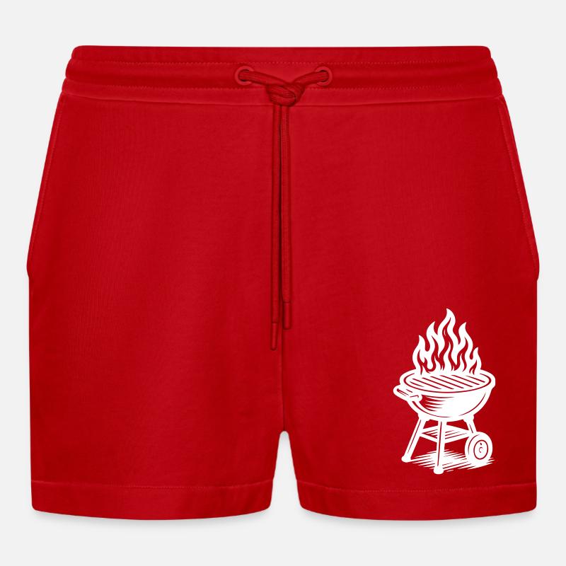 Grill Fire Grilling - Organic Relaxed Cropped Shorts Made in EU - red