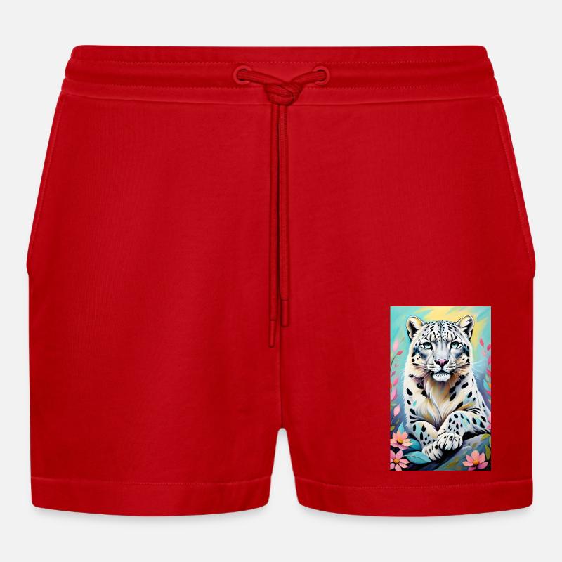 Snow Leopard | Leopard | Predator - Organic Relaxed Cropped Shorts Made in EU - red