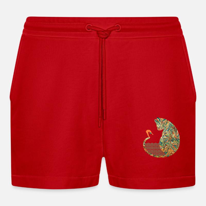 Cat with swimmer E 20 - Organic Relaxed Cropped Shorts Made in EU - red