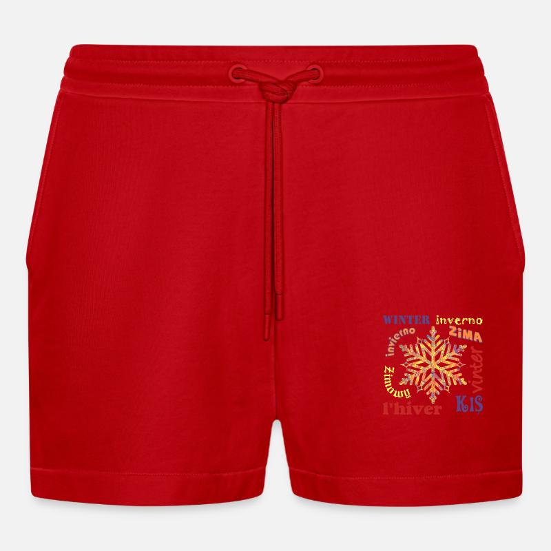Winter multilingual E 53 - Organic Relaxed Cropped Shorts Made in EU - red