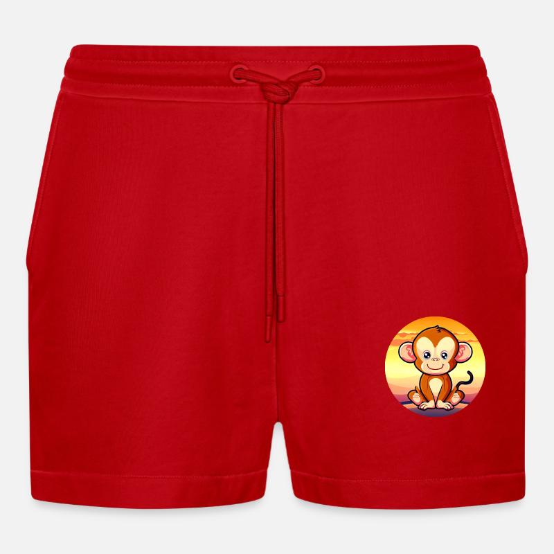 Mignon Singe Chimpanzé Sunset Design - Short bio décontracté court fabriqué en UE - rouge