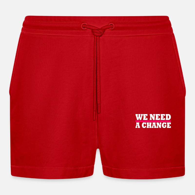 We need a change - Organic Relaxed Cropped Shorts Made in EU - red