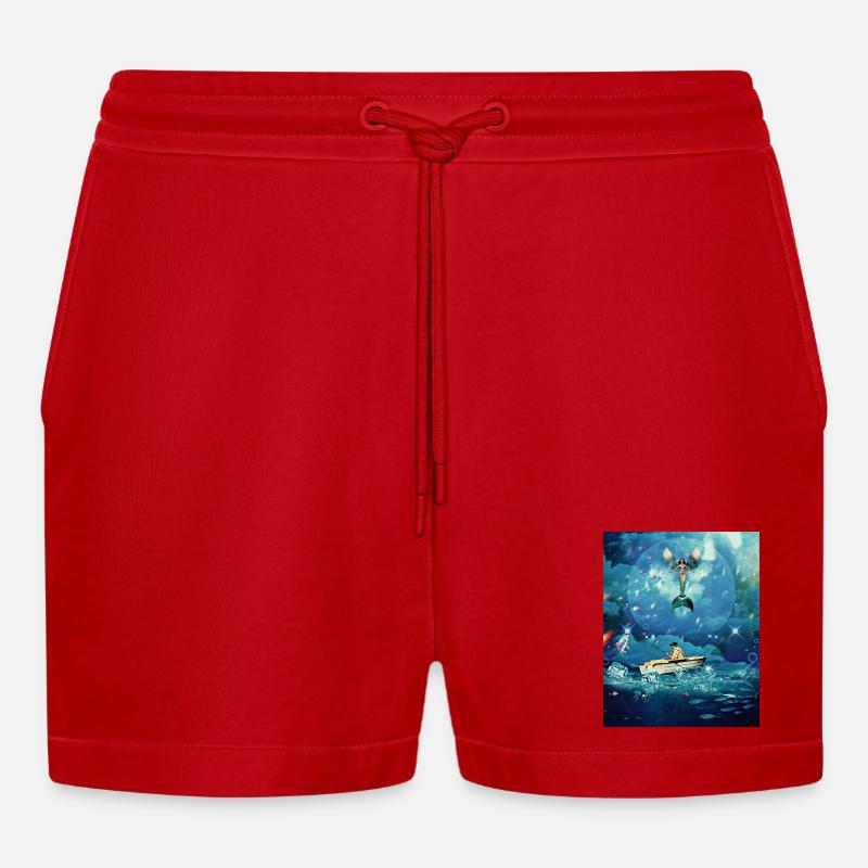 Magischer Ozean - Organic Relaxed Cropped Shorts Made in EU - Rot