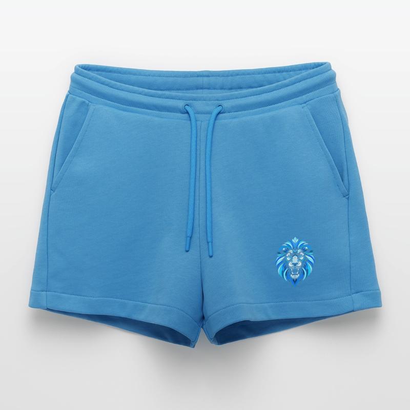 blue lion head, geometric patterns, polygons Organic Relaxed Cropped Shorts Made in EU