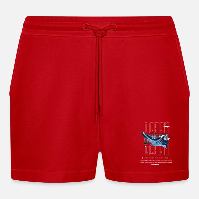 Ocean Manta Precious Treasure - Organic Relaxed Cropped Shorts Made in EU - red