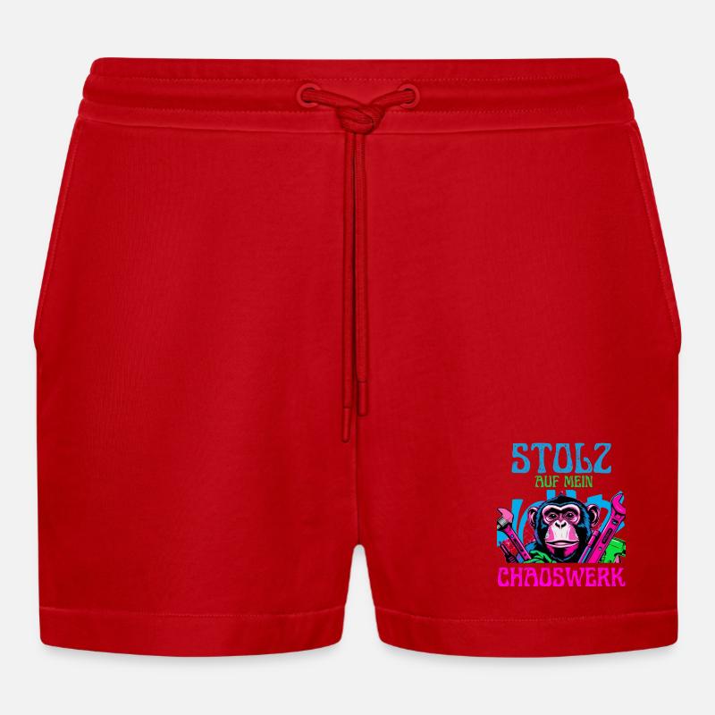 Fière de mon chaos – DIY Monkey - Short bio décontracté court fabriqué en UE - rouge