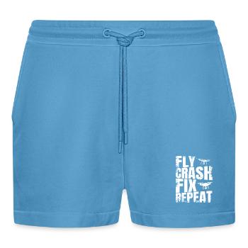 Fly_Crash_Fix_Repeat - Organic Relaxed Cropped Shorts Made in EU -  Sol Blue - Front