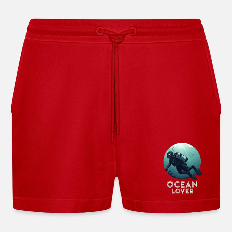 Ocean Lover Taucher - Organic Relaxed Cropped Shorts Made in EU - Rot
