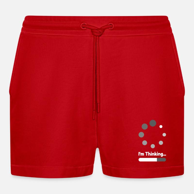 I'm Thinking Loading Progress - Organic Relaxed Cropped Shorts Made in EU - red