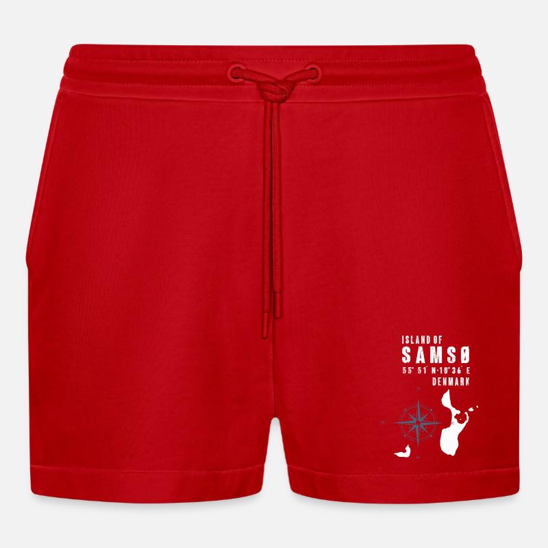 Samsø Samsoe Inselumriss Kompass - Organic Relaxed Cropped Shorts Made in EU - Rot