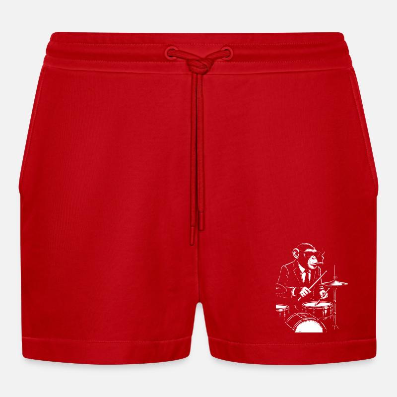 Jazz Monkey spielt das Schlagzeug - Organic Relaxed Cropped Shorts Made in EU - Rot