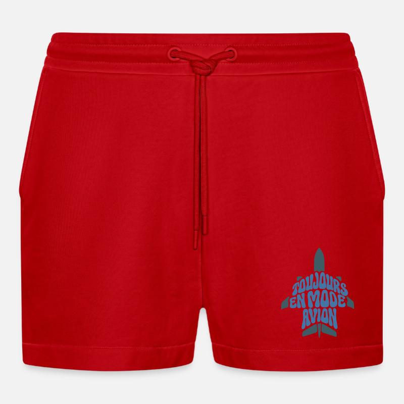 FLUGZEUGMODUS – lass uns reden. - Organic Relaxed Cropped Shorts Made in EU - Rot