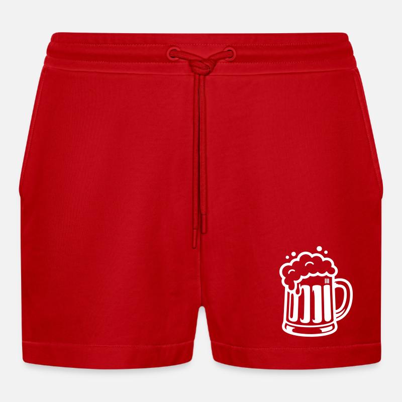 Beer Mug Comic Beer - Organic Relaxed Cropped Shorts Made in EU - red