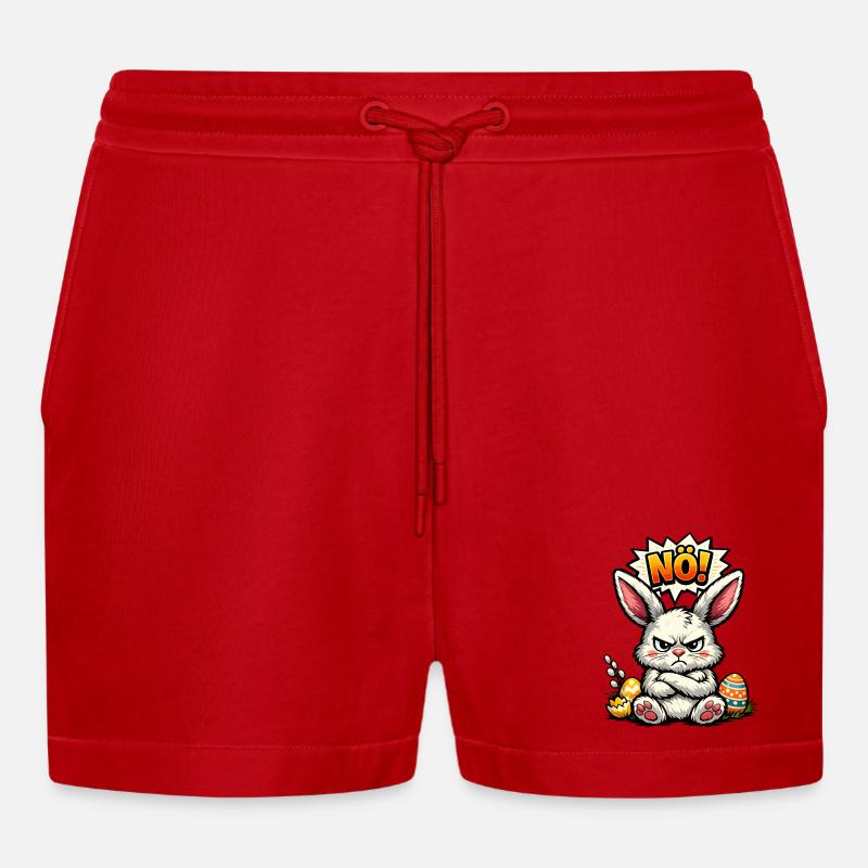 Lower Austrian Bunny Easter Gift - Organic Relaxed Cropped Shorts Made in EU - red