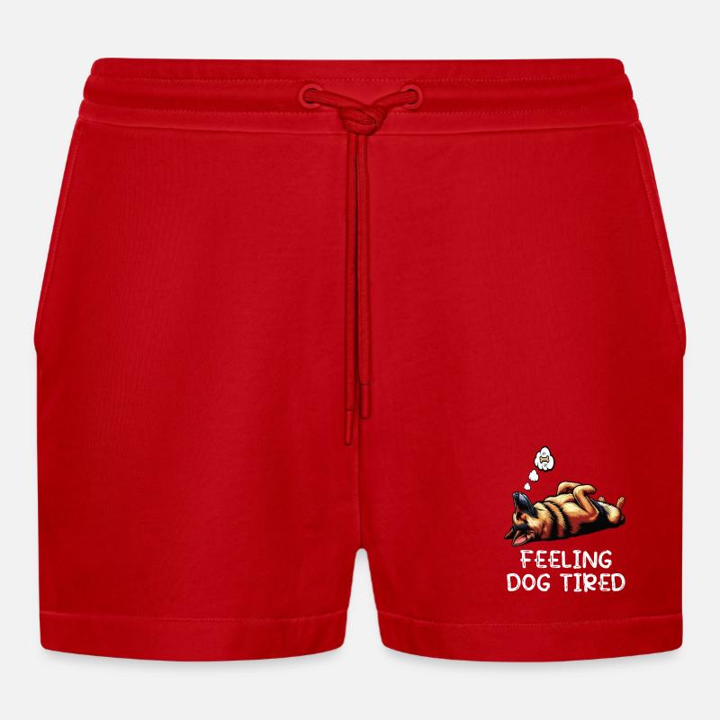 Feeling Dog Tired German Shepherd - Organic Relaxed Cropped Shorts Made in EU - red