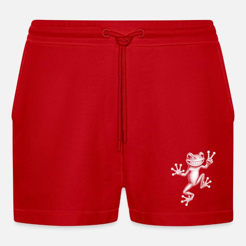 tree frog - Organic Relaxed Cropped Shorts Made in EU - red