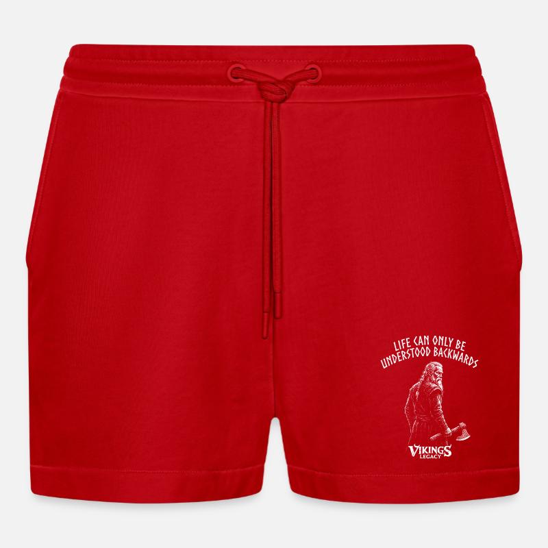 Life can only be understood backwards - Organic Relaxed Cropped Shorts Made in EU - red