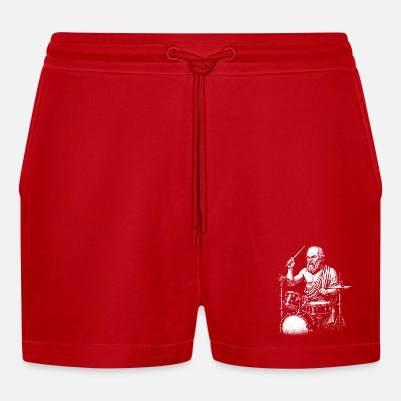 Ancient Greek Philosopher Socrates Drumming - Organic Relaxed Cropped Shorts Made in EU - red