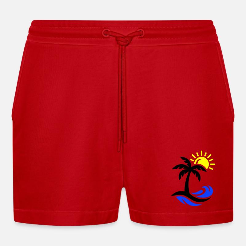 Océan Palm Tree Beach - Short bio décontracté court fabriqué en UE - rouge