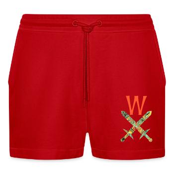 Crossed swords E 200 W - Organic Relaxed Cropped Shorts Made in EU - red - Front