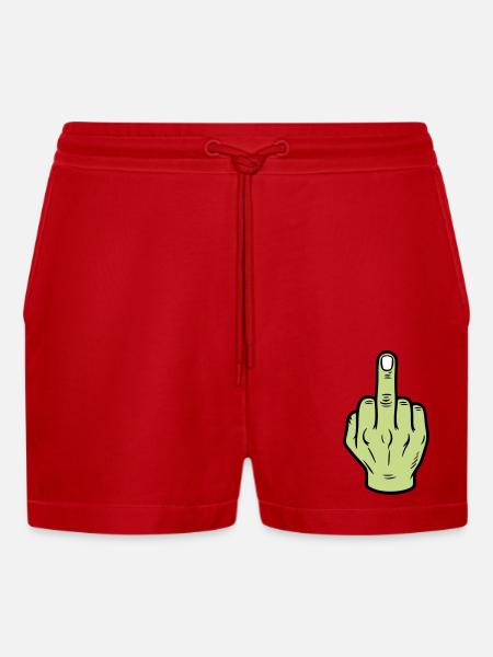 Middle Finger Hand Icon - Organic Relaxed Cropped Shorts Made in EU - red