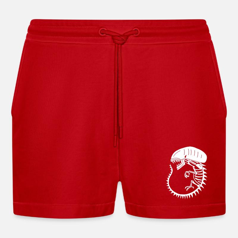 White alien monster skeleton - Organic Relaxed Cropped Shorts Made in EU - red