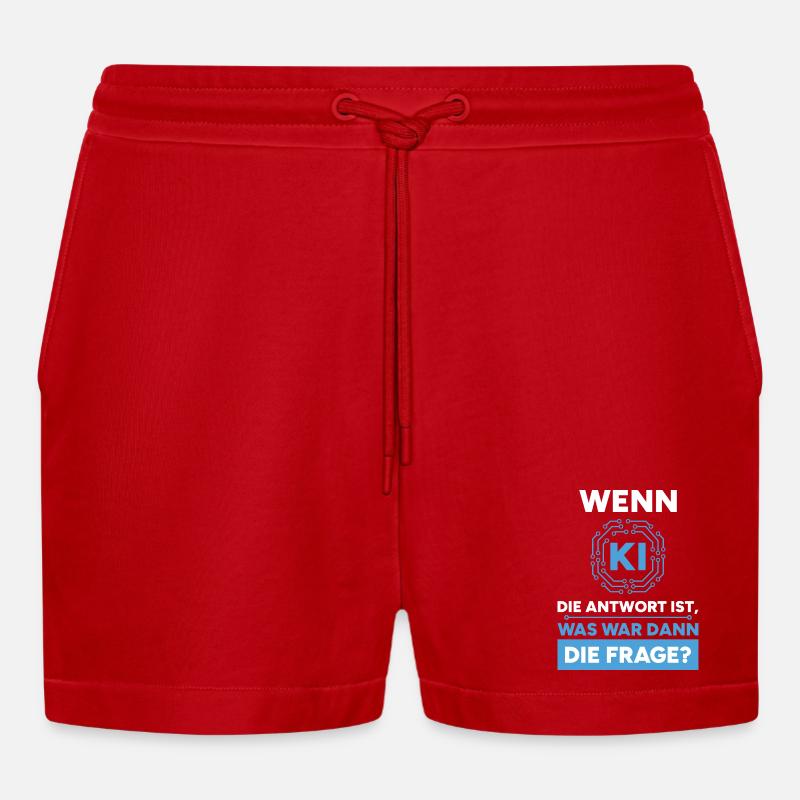 Artificial Intelligence Question Answer Saying - Organic Relaxed Cropped Shorts Made in EU - red