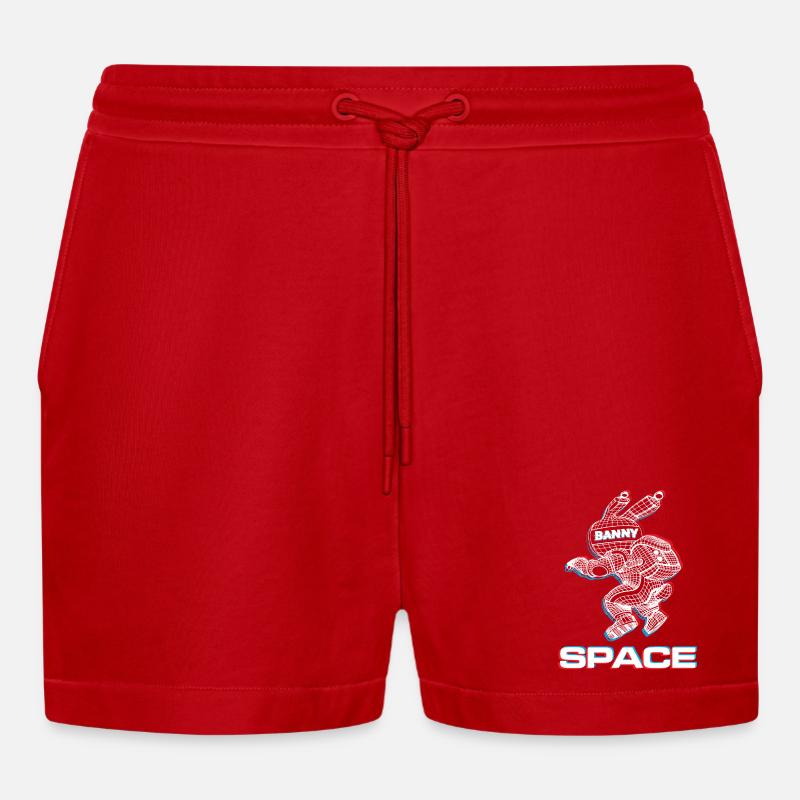 Abstrakter Space Bunny mit 3D-Effekt - Organic Relaxed Cropped Shorts Made in EU - Rot