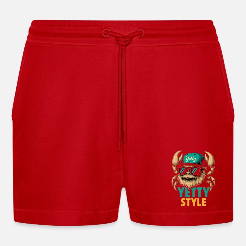 Yetty Style Yeti Graphic - Organic Relaxed Cropped Shorts Made in EU - red