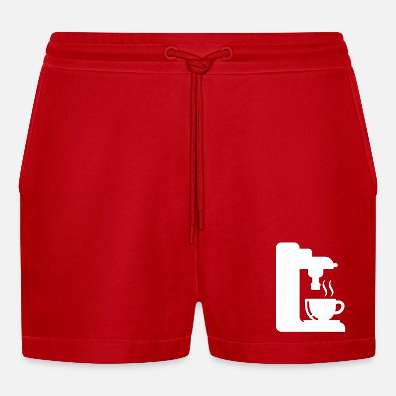 Illustrasjon av espressomaskin, omriss av kaffe - Organic Relaxed cropped shorts produsert i EU - rød