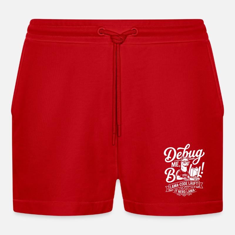 Lama Code Debug Design - Organic Relaxed Cropped Shorts Made in EU - red