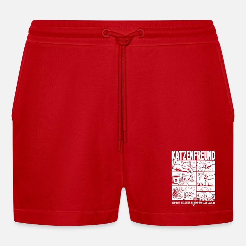Katzenfreund Liebe Katze Comic - Organic Relaxed Cropped Shorts Made in EU - Rot