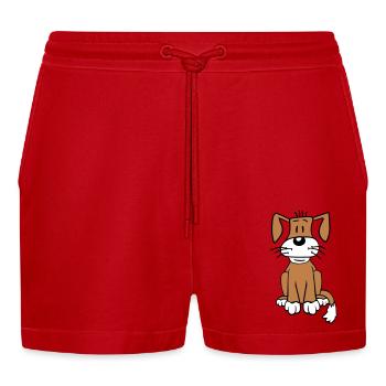 Hund Sitzt Süß Kleiner Glücklicher Welpe Haustier - Organic Relaxed Cropped Shorts Made in EU - Rot - Vorne