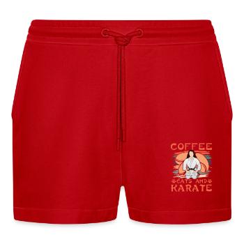 Kaffee, Katzen und Karate - Organic Relaxed Cropped Shorts Made in EU - Rot - Vorne