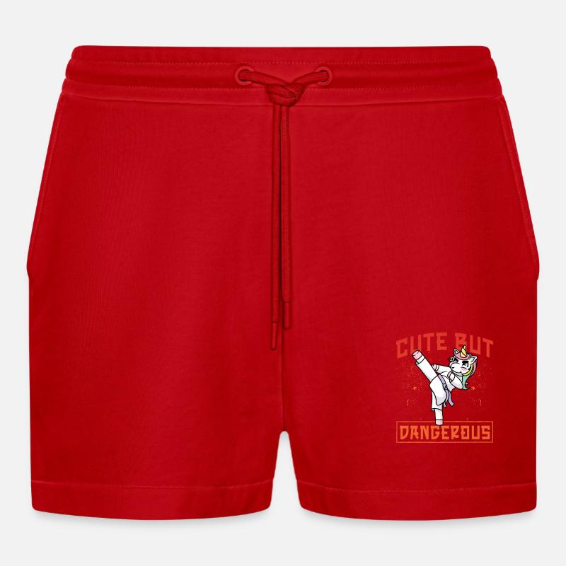 Karate Einhorn - Organic Relaxed Cropped Shorts Made in EU - Rot