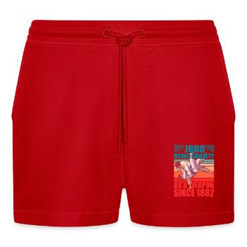 Judo mit Schwerkraft als Waffe seit 1882 - Organic Relaxed Cropped Shorts Made in EU - Rot - Vorne